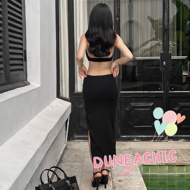 DUNEA Đầm hở lưng xẻ tà thời trang quyến rũ dành cho nữ