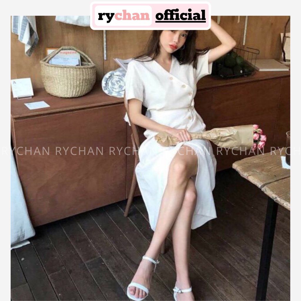 [ẢNH THẬT CUỐI] DX099 - Đầm Xòe Trắng Nút Chéo Đầm Form Dài Dự Tiệc ( Kèm Hình Thật )