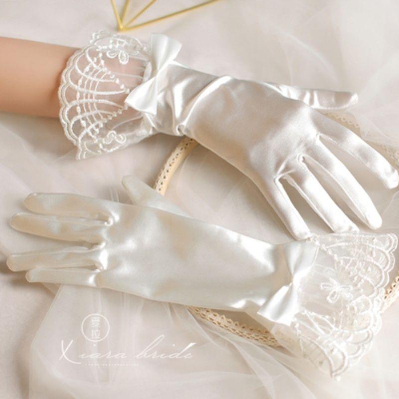 Găng Tay Vải Satin Phối Lưới Phong Cách Retro Thời Trang Cho Nữ