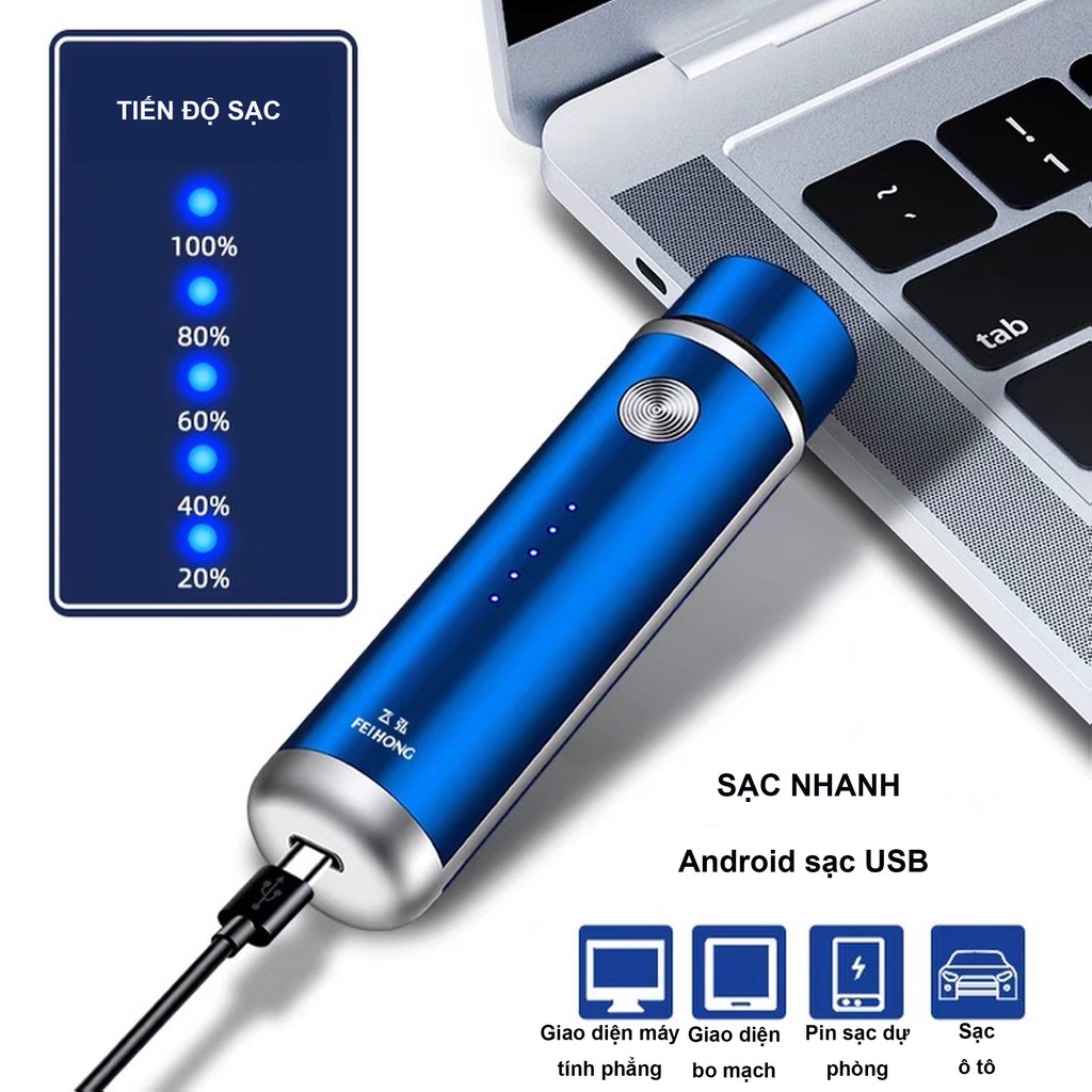 Máy cạo râu mini cầm tay FEIHONG - 3 lưỡi dao cao cấp - Xoay 360 độ - Sạc USB - Công suất 5W (HATB03)