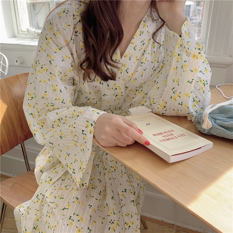 {Nightgown} Đầm Ngủ Kimono Dáng Dài Kiểu Nhật Bản Thời Trang Xuân Thu Mặc Ở Nhà Và Mùa Thu Cho Nữ Mặc Ở Nhà | BigBuy360 - bigbuy360.vn