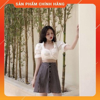 Chuẩn 🐶 🐶 11321b1-5 Áo sơ mi blouse croptop tay bồng, chất kate mịn đẹp đẹp