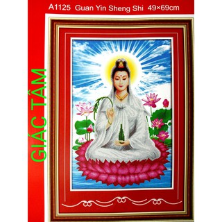 Tranh thành phẩm PHẬT QUAN ÂM - 49x69cm - A1125 - BỒ TÁT QUÁN THẾ ÂM BÔNG HOA SEN NƯỚC - tranh thành phẩm