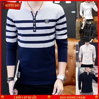 Áo Thun Nam Tay Dài KITTY247-AT11 Kiểu Dáng Hàn Quốc, Chất  Vải Cotton Co Dãn Thoát Mát Form Body