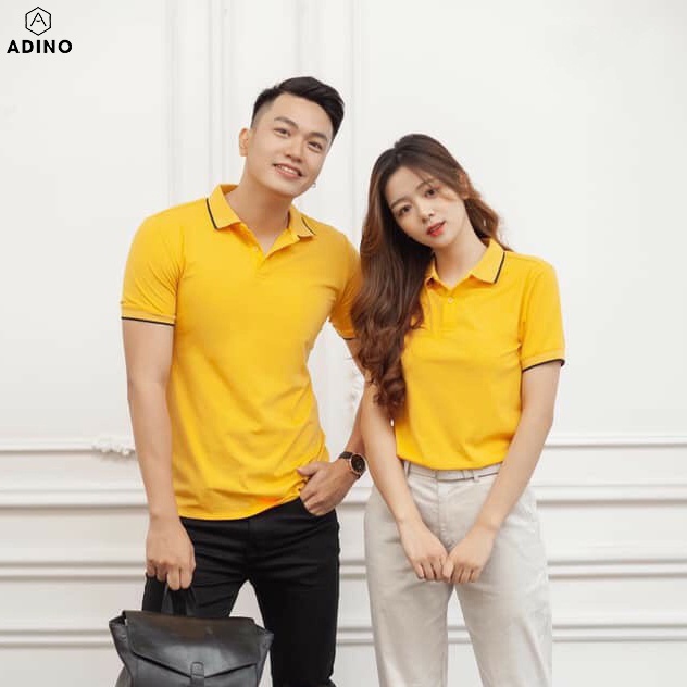 Áo polo nữ ADINO màu vàng phối viền vải cotton co giãn dáng slimfit trẻ trung APN02 | BigBuy360 - bigbuy360.vn
