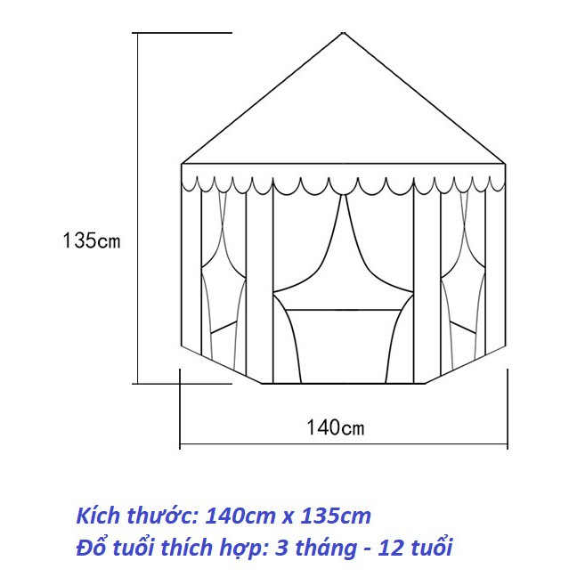 Lều Công Chúa Hoàng Tử Cho Bé - Lều Cắm Trại, Lều Lục Giác Phong Cách Hàn Quốc