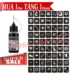 [Kèm quà]Mực Xăm Tạm Thời Tặng 1 Khuôn [Màu Xanh Đen]