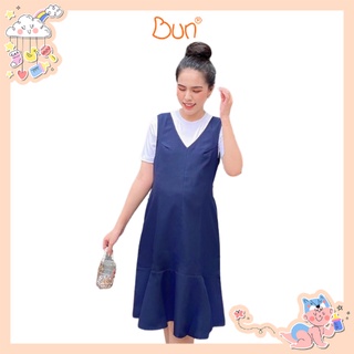 Đầm yếm BUN chất vải bố thái màu trơn cho mẹ bầu bigsize  - 1251