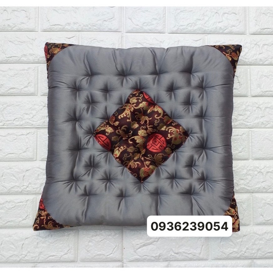 Đệm ngồi bệt, Nệm lót ghế gấm lụa đỏ đô 40cmx40cmx6cm