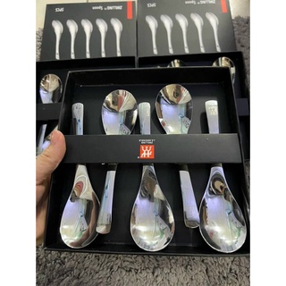 Thìa inox 304 hiệu Zwilling Đức. Sét 5 thìa đức cao cấp, thìa súp màu bạc sang trọng