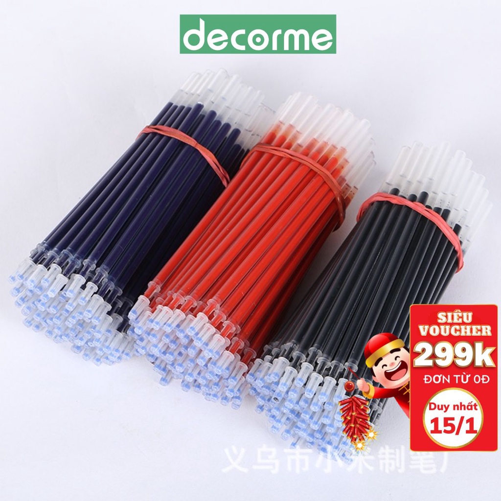 Ngòi Bút Gel DecorMe 0.35mm - 0.5mm 13cm Dùng cho bút Gel có Nắp Cài Ruột bút xanh đen đỏ NBD2