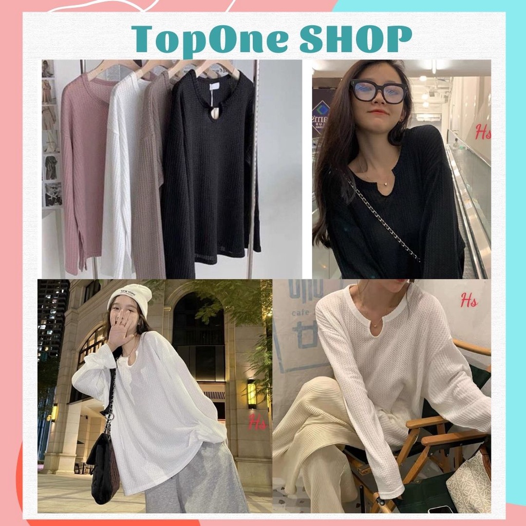 Áo kiểu , áo thun dài tay chất tăm cổ V thụng siêu xinh