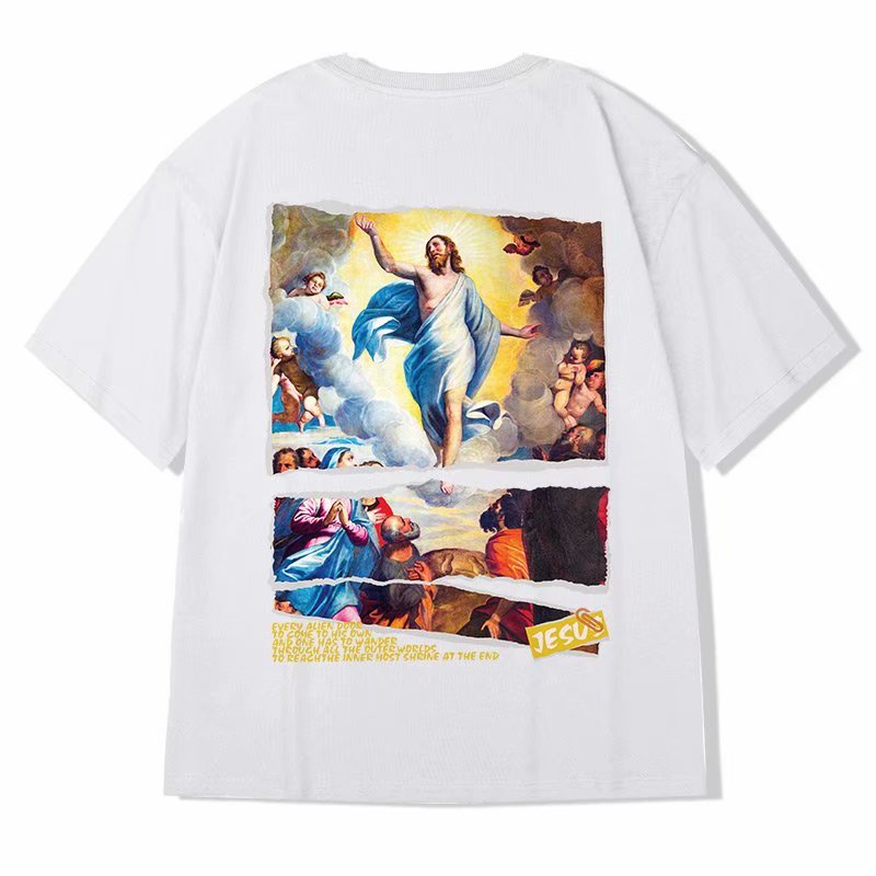 Áo Thun Tay Ngắn Dáng Rộng In Hình Chúa Jesus Phong Cách Âu Mỹ Cổ Điển Thời Trang Mùa Hè Cho Nam Và Nữ S-8Xl