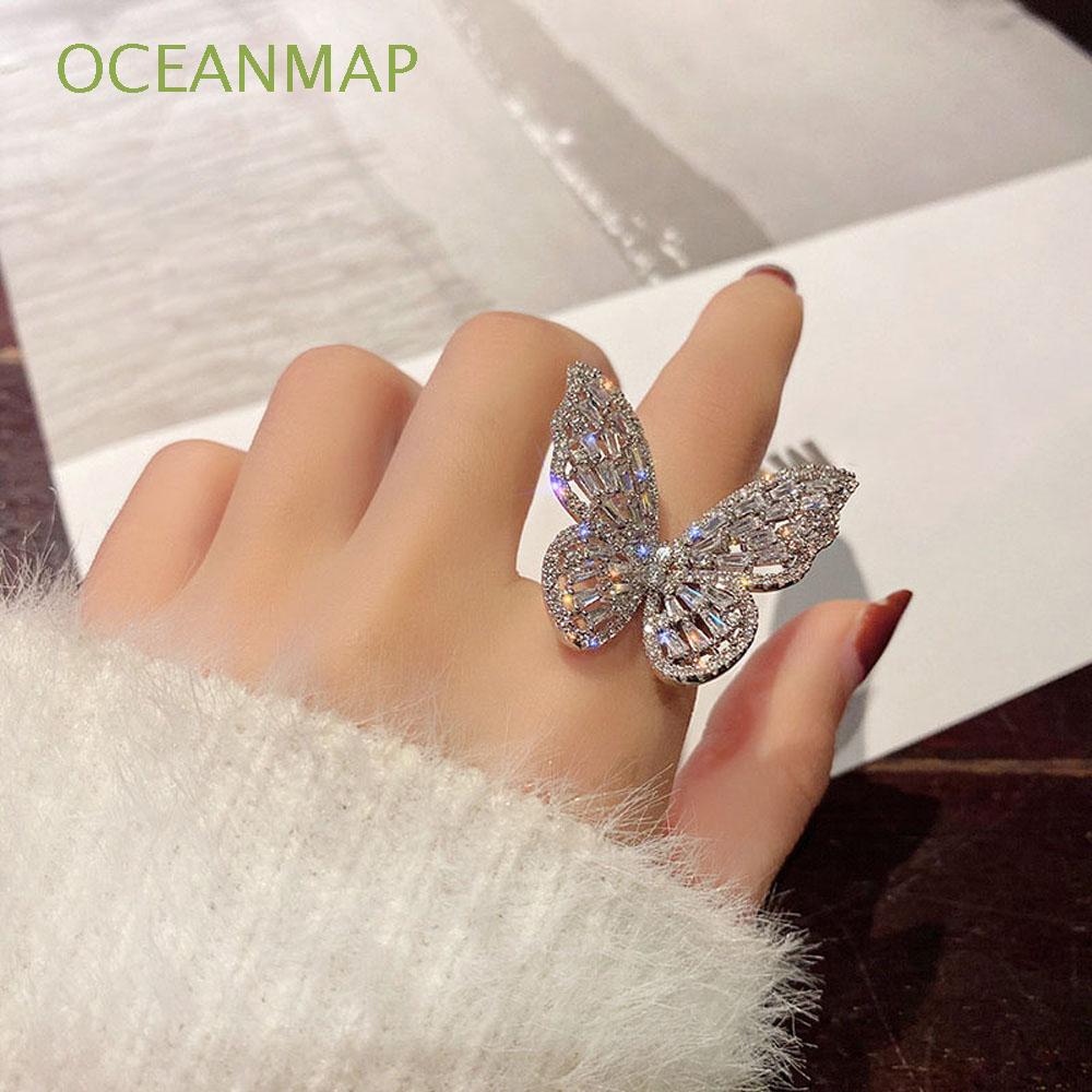 Nhẫn hở phối mặt bướm đính đá nhiều màu tùy chọn sang trọng cho nữ