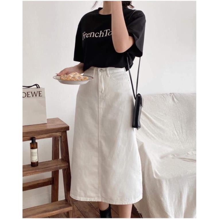 Sét áo thun cotton + chân váy kaki trắng T