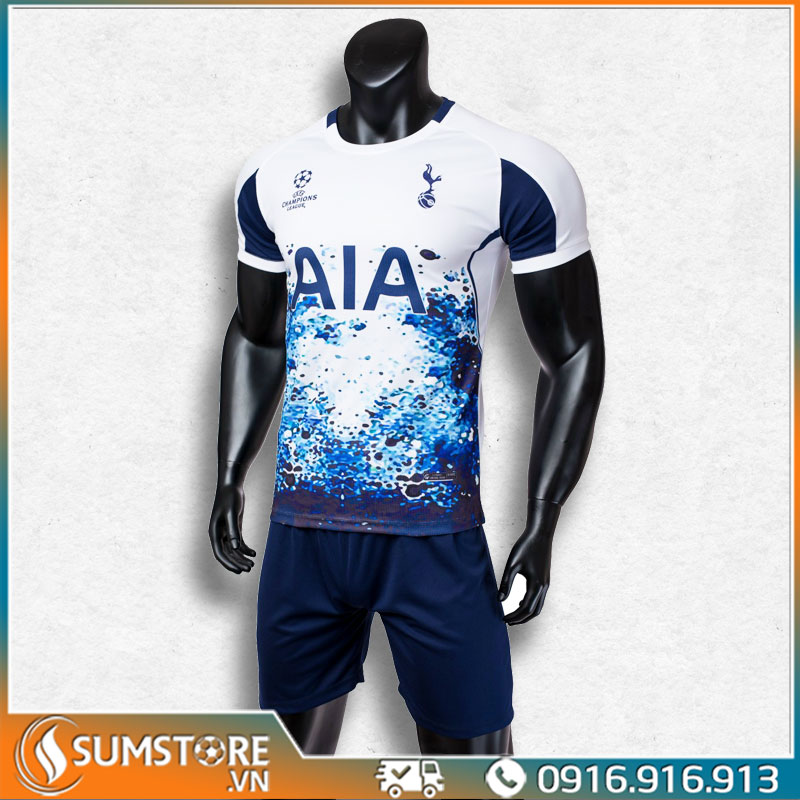 Bộ Quần Áo Bóng Đá Vải Mè Cao Cấp The Spurs Trắng Xanh Đen 2021