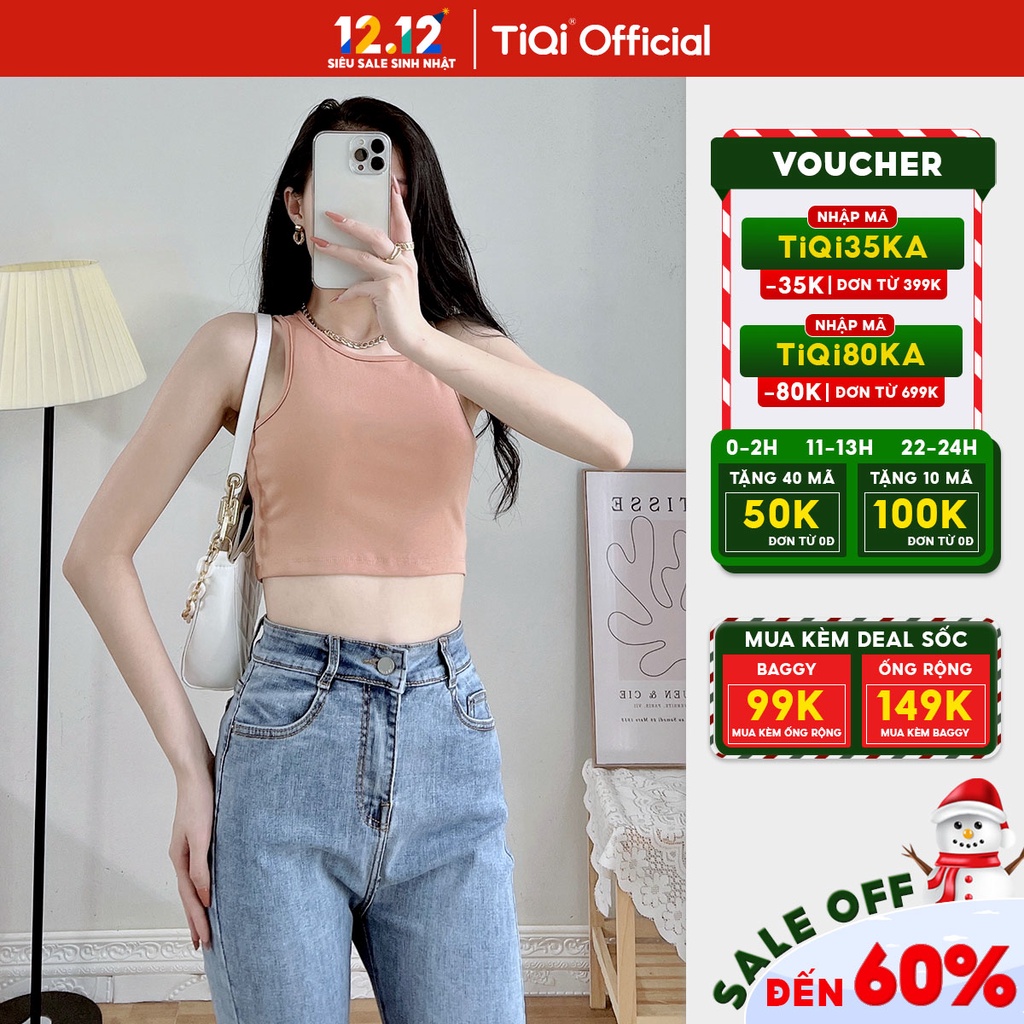 Áo croptop ulzzang 2 dây bảng lớn vải thun cotton TiQi Jeans A132