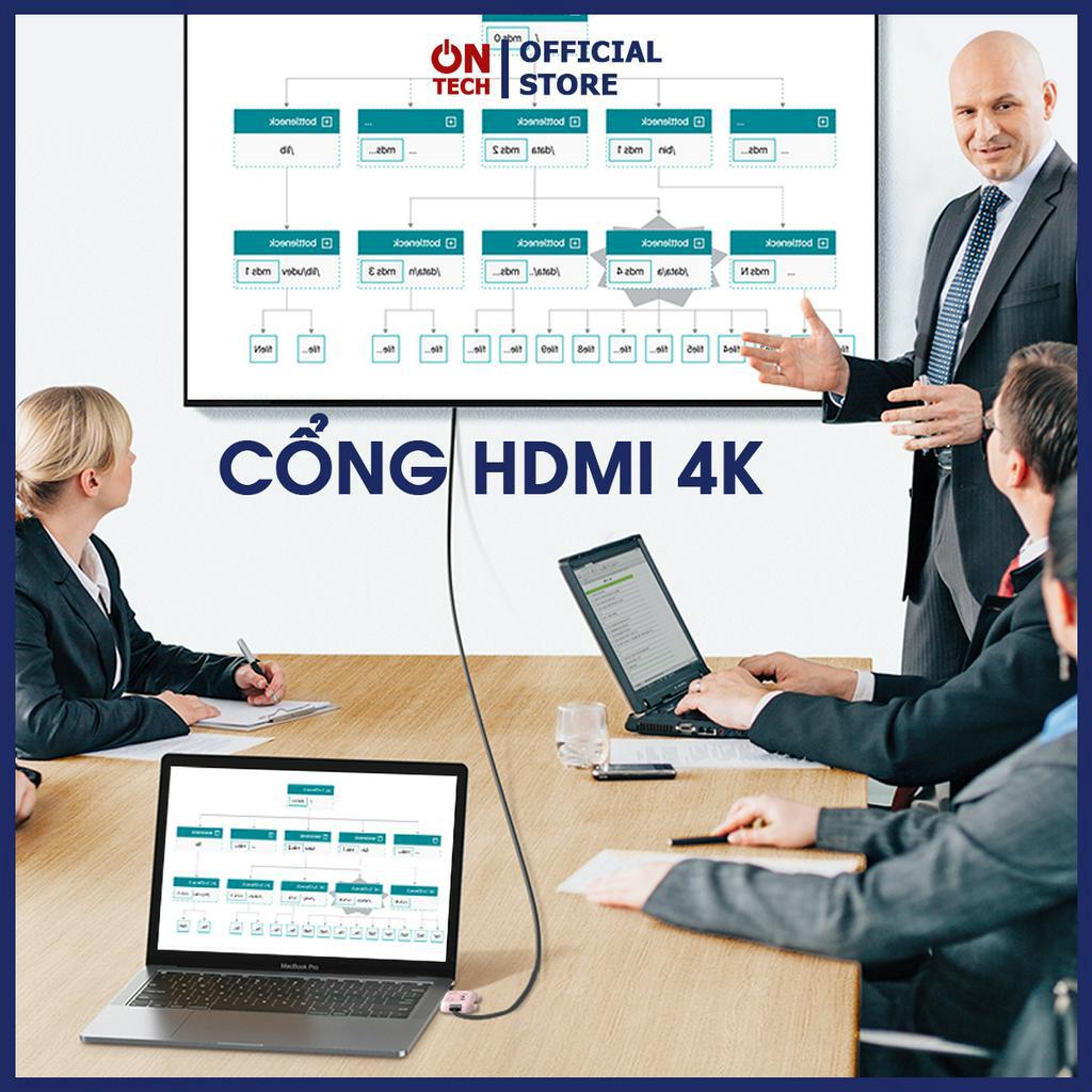 Bộ Chia Cổng Hub Type C 3 Trong 1 ONTECH BC3H Cổng Chuyển Đổi Type C Sang USB 3.0, HDMI 4K30Hz PD60W