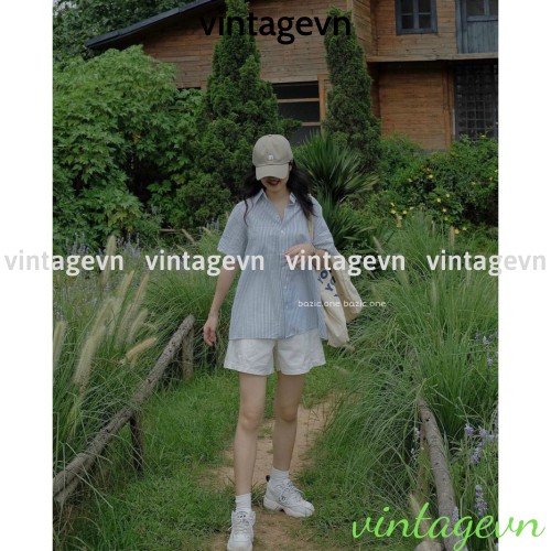 {vintagevn} áo sơ mi sọc kẻ xẻ sau, áo babydoll sọc kẻ xẻ sau có [video+ ảnh thật] A360 | BigBuy360 - bigbuy360.vn