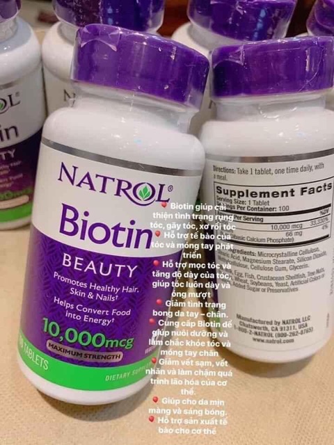 Hộp 100 viên Natral biotin Beauty 10,000mcg hỗ trợ ngăn ngừa rụng tóc và mọc tóc của Mỹ