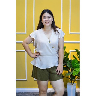 Áo vạt chéo buộc eo khuy vàng bigsize a287
