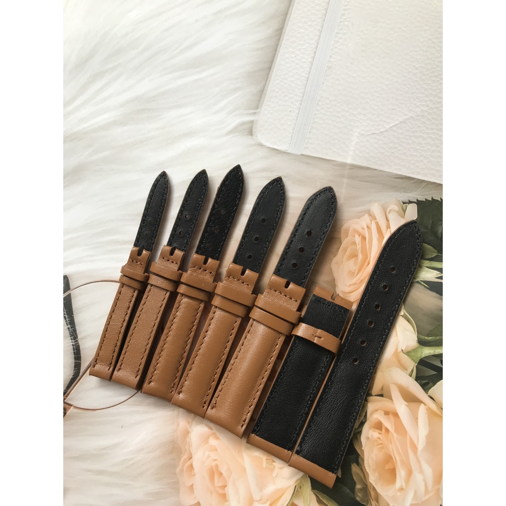 ẢNH THẬT Dây đồng hồ da bò 2 mặt màu nâu vàng trơn size 10 12 14 16 18 20