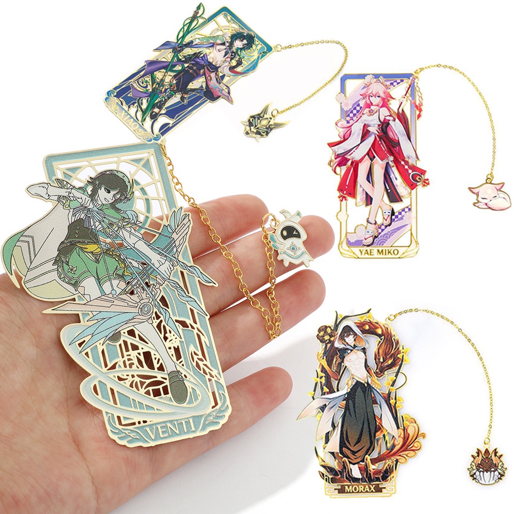 Bộ Sưu Tập Đánh Dấu Trang Kim Loại Hình Anime Genshin Kazuha Zhongli Hutao Yae Miko Tartaglia Raiden Shogun Venti Xiao