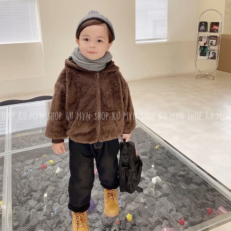Áo khoác cho bé, áo lông cho bé trai và bé gái siêu mềm mại tai gấu dễ thương AT01