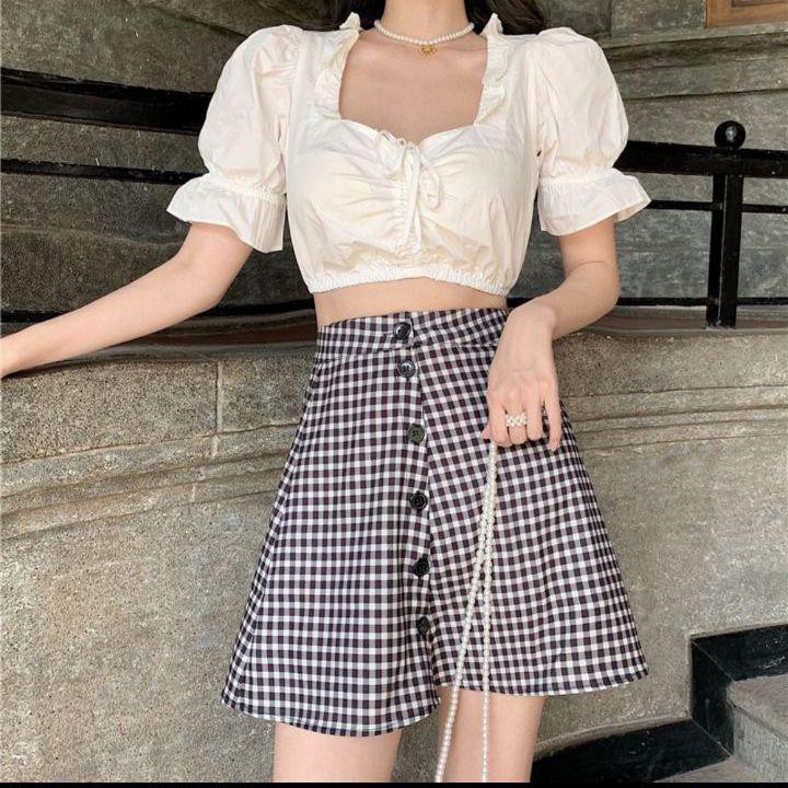 11321B1-5 Áo sơ mi blouse croptop tay bồng, chất kate mịn đẹp