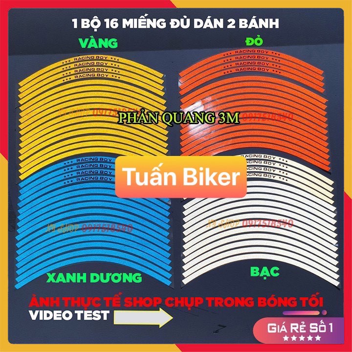 Tem Dánh Vành Xe Máy Phản Quang 3M Racing Boy < 1 bộ dán đủ 2 bánh>