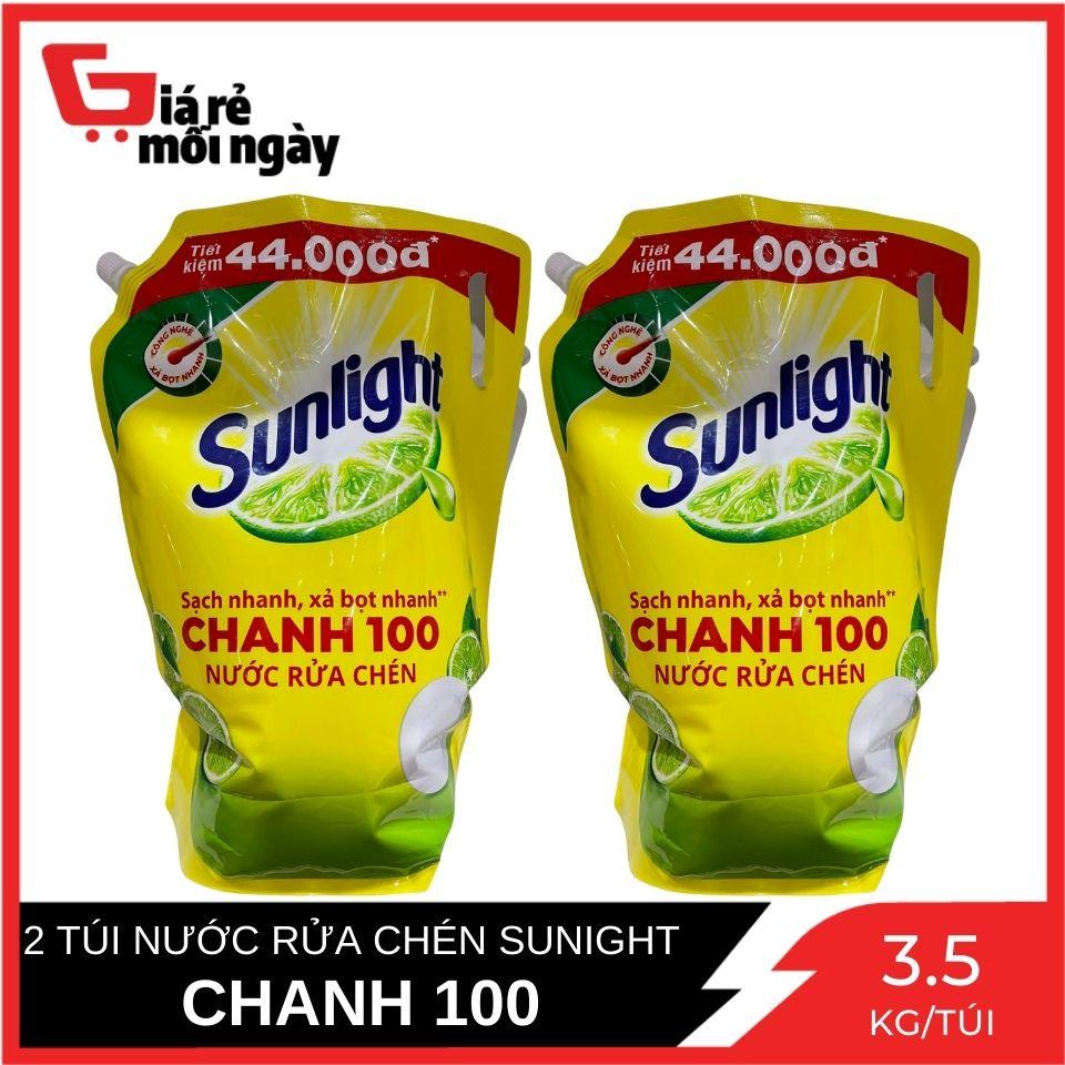[HÀNG MỚI] Combo 2 Túi Khổng Lồ Nước rửa chén Sunlight Chanh 100 Túi 3.5 Kg x2