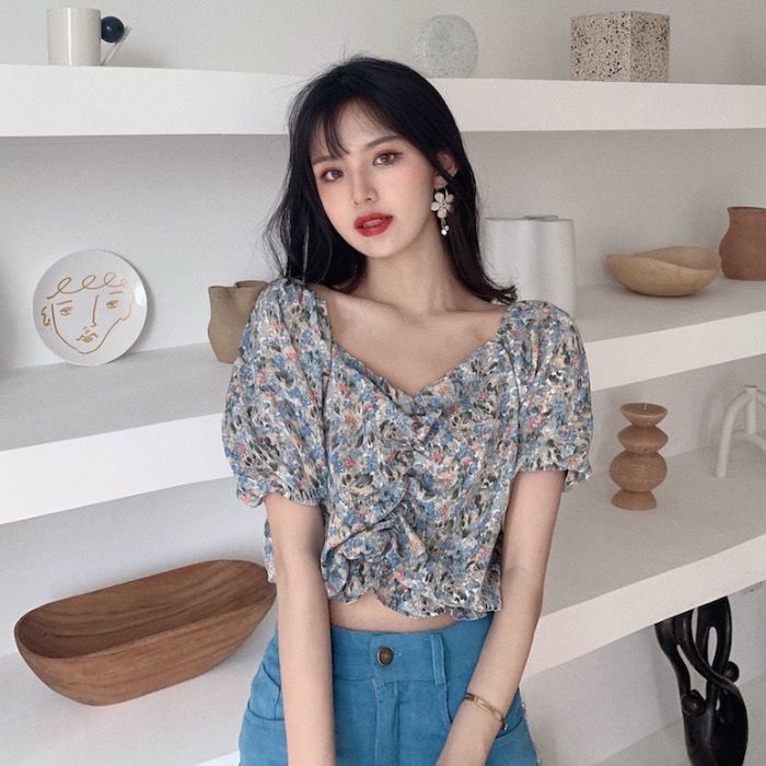 áo croptop nữ Tay Phồng Ngắn Họa Tiết Hoa Phong Cách Pháp Thời Trang Cho Nữ Áo Sơ Mi JL-TX-189 2022