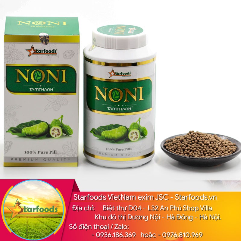 Nhàu Viên Noni nhà làm (Noni pills handmade), hộp nhựa & giấy 400g, sản phẩm noni tâm thành. Sản phẩm STARFOODS VIỆT NAM