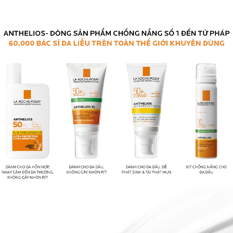 Kem Chống Nắng La Roche Posay CHÍNH HÃNG - Kcn Dạng Gel Da Dầu Mụn Kềm Dầu &amp; Sữa Chống Nắng Da Khô Larosche Posay Dezy