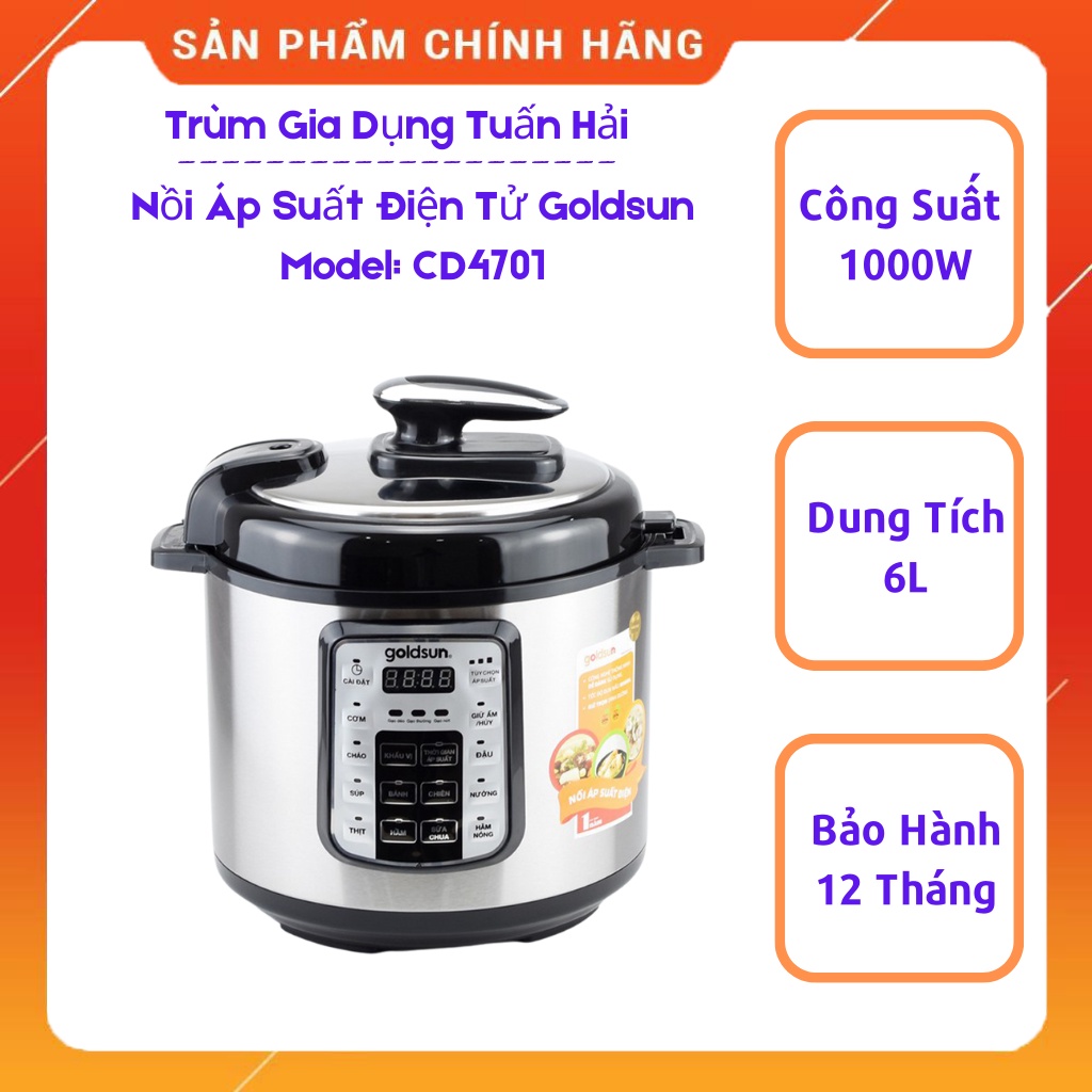 Nồi áp suất điện tử Goldsun CD4701, dung tích 6L, lòng nồi chống dính cao cấp, đa chức năng