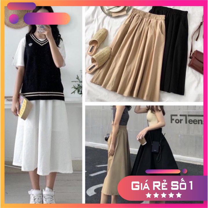 [Rẻ Vô Địch Chân Váy Xòe Kaki 🦋 Váy Nữ Ulzzang Cạp Chun Co Dãn 3 Màu 🦋 | BigBuy360 - bigbuy360.vn