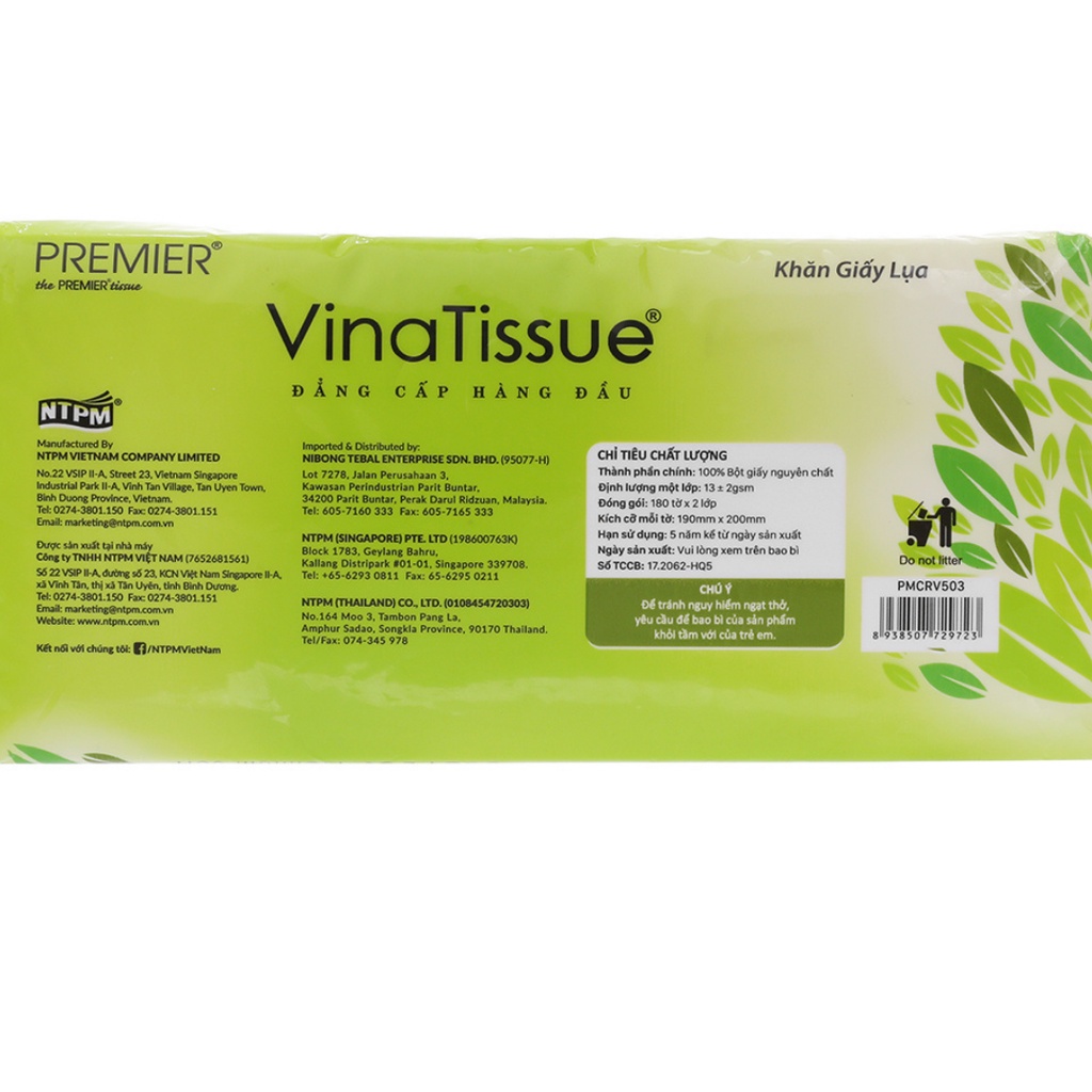 Khăn giấy lụa PREMIER VinaTissue 2 lớp gói 180 tờ