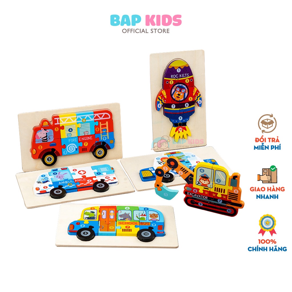 Đồ chơi trẻ em BAPKIDS Bảng xếp hình lắp ráp các loại phương tiện 3D