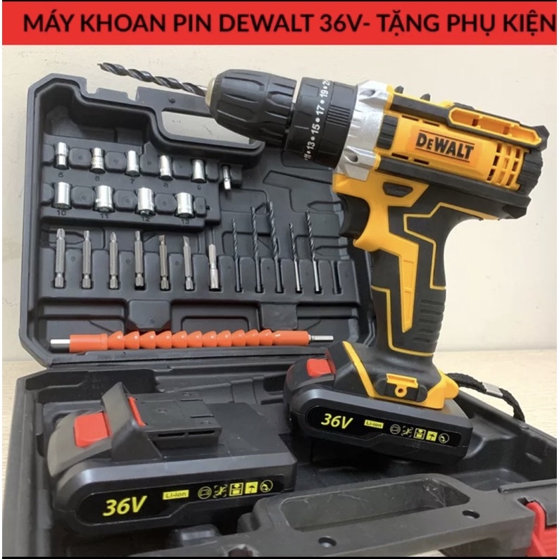 Máy Khoan Pin DeWal Đầu 10mm Autolock 3 chức năng tặng bộ phụ kiện 24 chi tiết