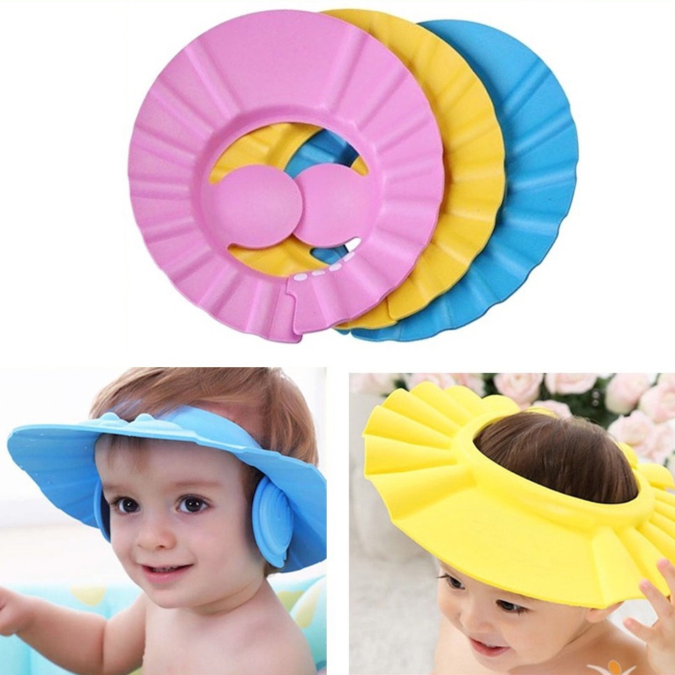 Mũ tắm chắn nước bịt tai giúp bé không sợ hãi, ngăn ngừa nước xuống tai mắt bé khi tắm