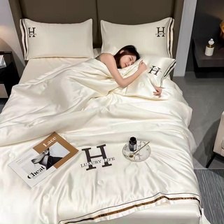 Bộ chăn hè ga gối phi lụa thêu loại 1