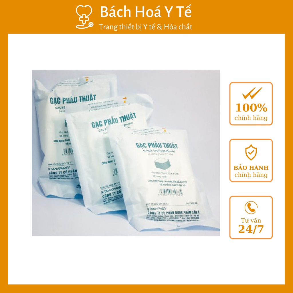 Gạc phẫu thuật Tanaphar chính hãng 10x10x8 lớp giúp cầm máy, đắp vết thương.