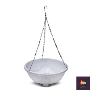 Chậu nhựa treo dây xích dạng chảo CNX01 có họa tiết nổi màu trắng rộng 33cm