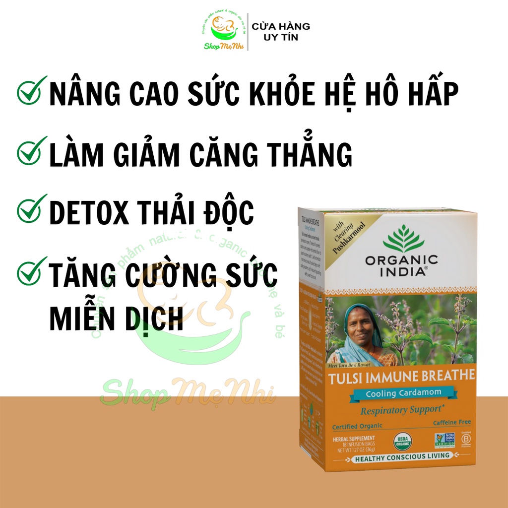 Trà Tulsi Ấn Độ thảo mộc hữu cơ tăng cường sức khỏe hệ hô hấp và giảm căng thẳng.