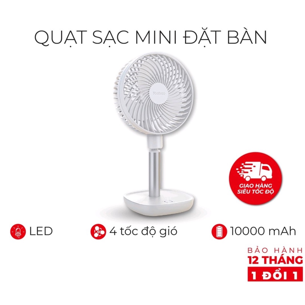 [BẢO HÀNH CHÍNH HÃNG] Quạt Tích Điện Yoobao Dùng 60h Liên Tục 10000mAh-F1