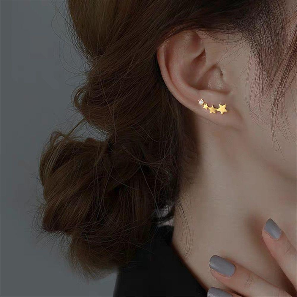 Bông Tai Tròn Mạ Bạc 925 Hình Ngôi Sao Thời Trang