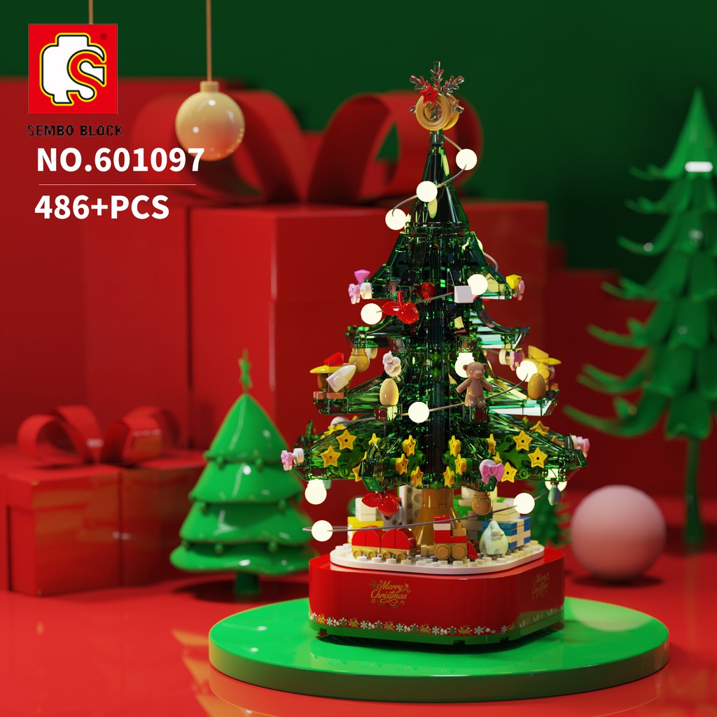 Đồ chơi  Lắp ráp Mô hình Merry Christmas gift Santa Claus lắp ráp hộp quà ông già noel Sembo 601097 Christmas Tree Santa