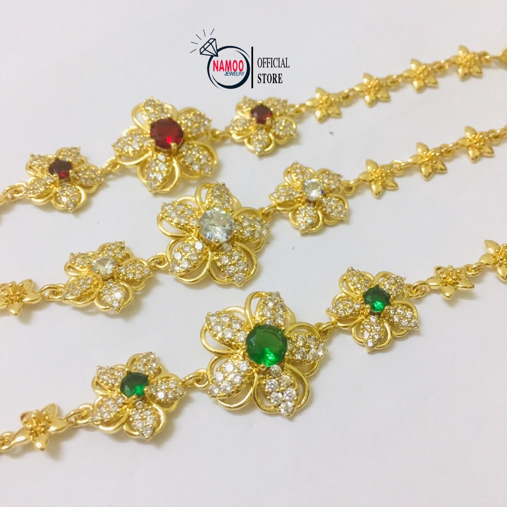 Lắc Tay Bản Hoa 5 Cánh Đính Đá 3 Màu L649, L900 Namoo Jewelry