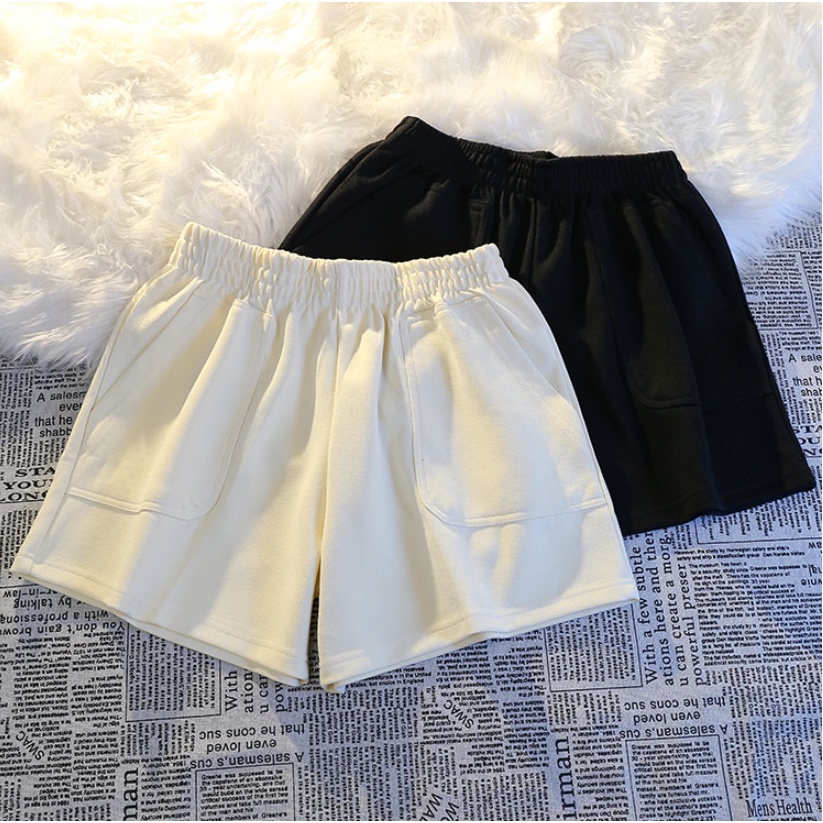 Quần Short Lưng Cao Ống Rộng Màu Sắc Trơn Phong Cách Hàn Quốc Cho Nữ