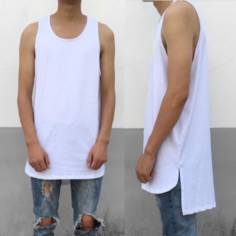 Áo tanktop ba lỗ trơn xẻ tà Unisex